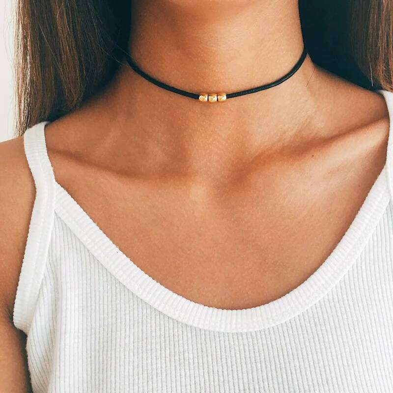 Boho Slim Choker with Silver Color Beads Fashion Short Necklaces for Women Girls Kids Gothic Travel Jewelry Gift H260312