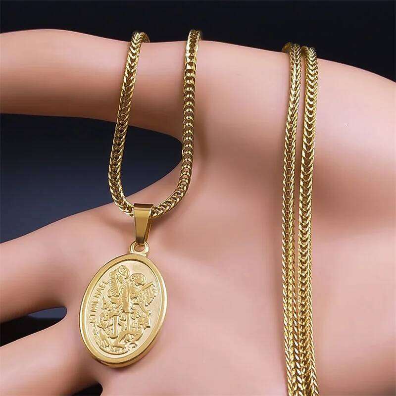 St.Michael Archangel Metal Necklace Stainless Steel Protect Me Saint Angel Necklaces Orhodox Amulet Christian Jewelry collar H260312