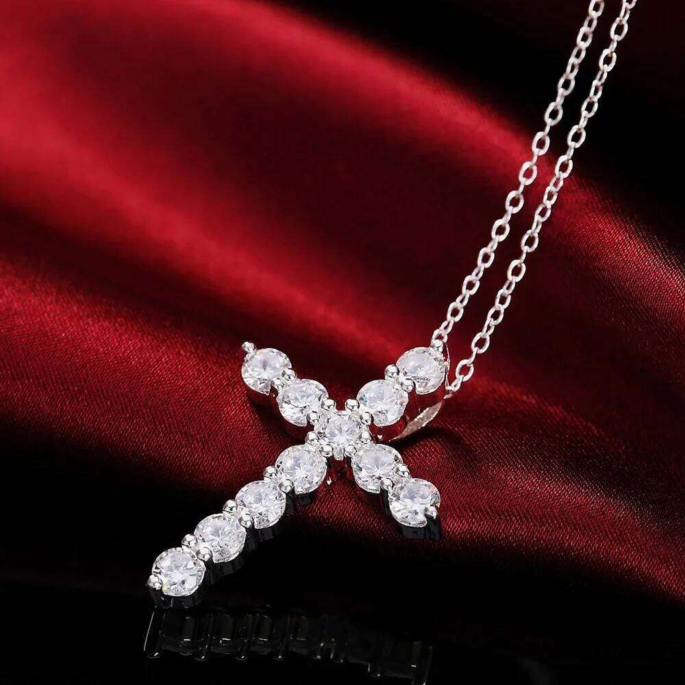 Hot silver color crystal cross Pendant Necklace For Women Fashion wedding party Jewelry fine Pretty Holiday gifts H260312