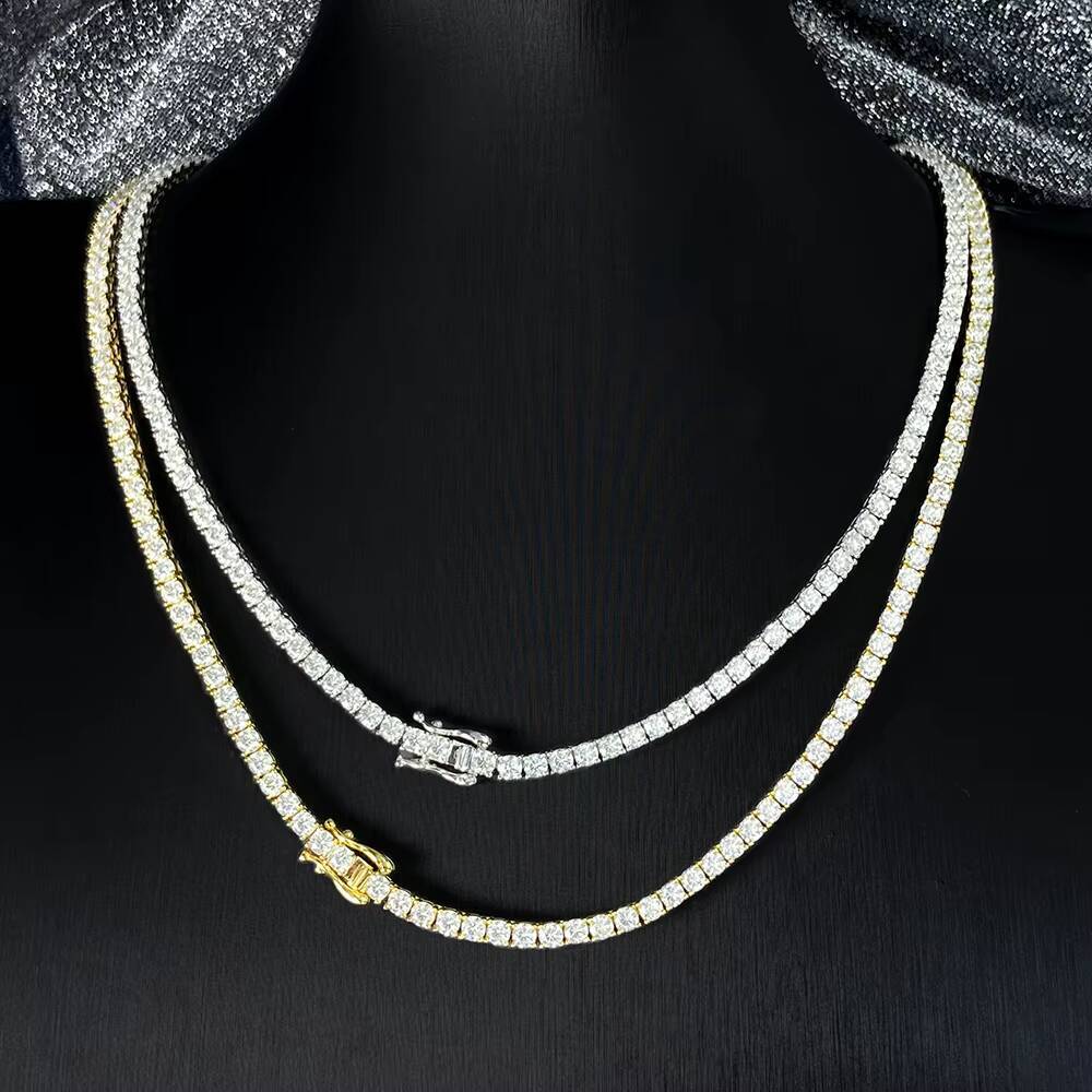 Fast Shipped Hip Hop Style 925 Sterling Silver Tennis Chain Necklace Women Iced VVS1 Moissanite Diamond Choker 3 4 5MM for Men