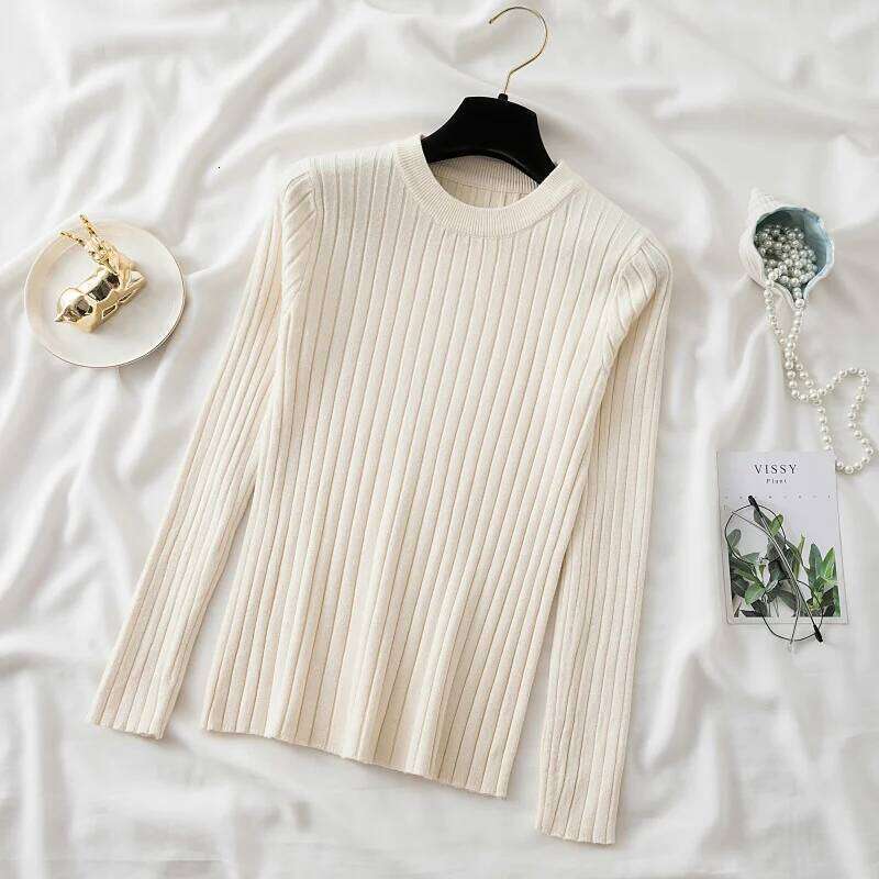 Pullovers Women Sweaters Knit Soft Jumper Autumn Winter 2025 Tops O-Neck Ribbed Long Sleeve Korean Slim-fit Female Sweater Z260313