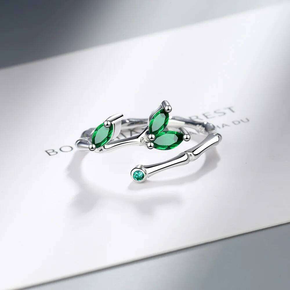 925 Sterling Silver Twig Green Leaf Rings For Women Couple Vintage Elegant Jewelry Ladies Accessorie H260312