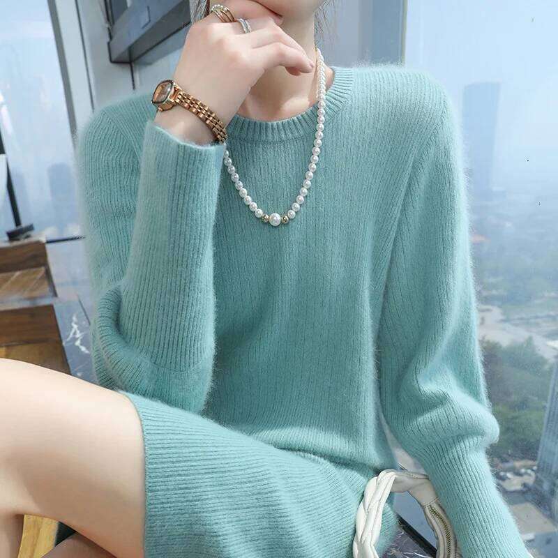 Autumn and winter O-neck sweater dress, 100% mink cashmere knitted simple long style, women's new style pullover dress Z260313