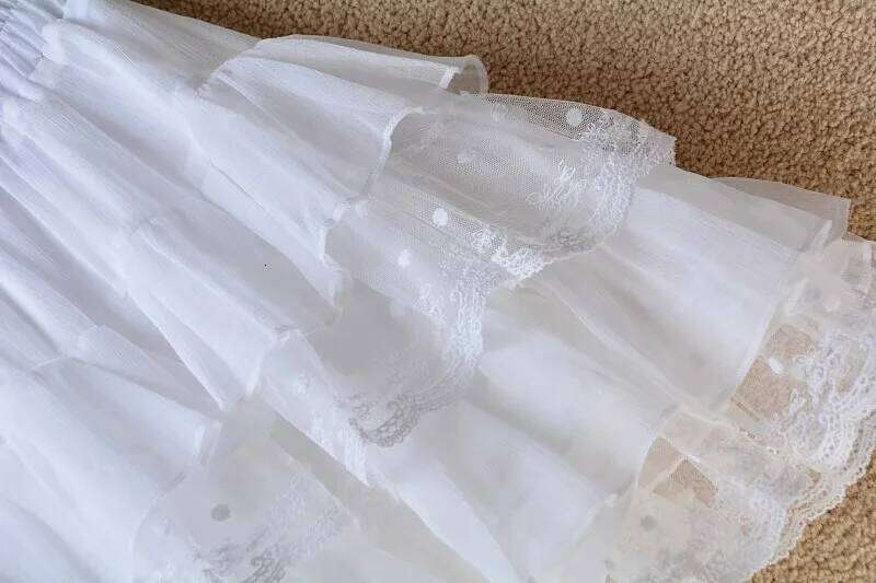 Short white lace cake female summer high waist thin a line princess puffy skirt Z260314