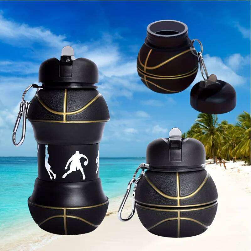 Creative Basketball Theme Silicone Water Bottle - Foldable and Stretchable, with Mountaineering Buckle, Insulated Z260314