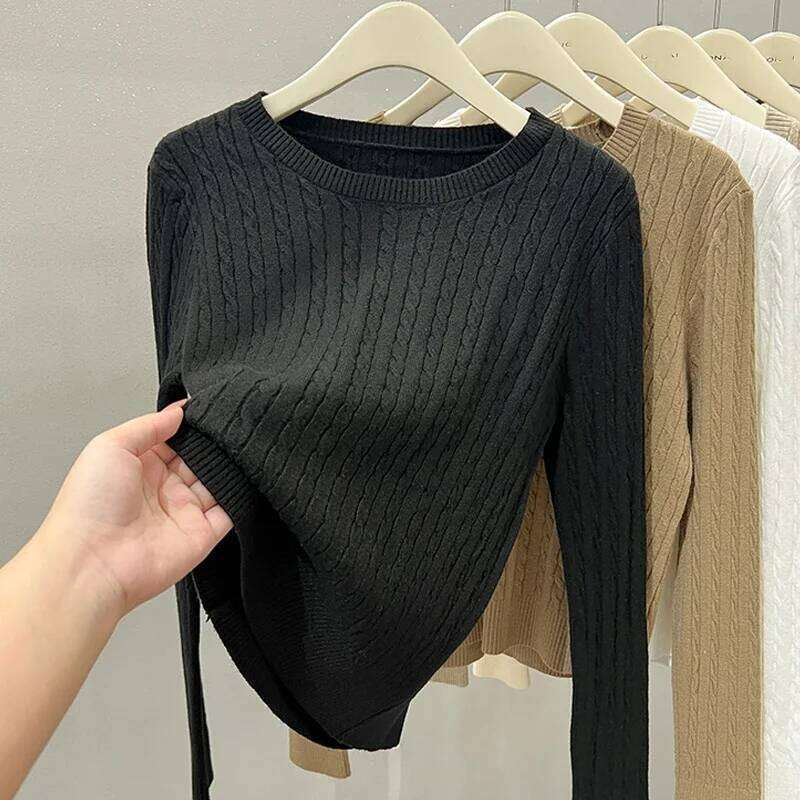 Sweaters Black Long Sleeve Knitted Pullovers Fashion O-Neck Knit Sweater Pullover Tops Women Clothing Q1076 Z260313