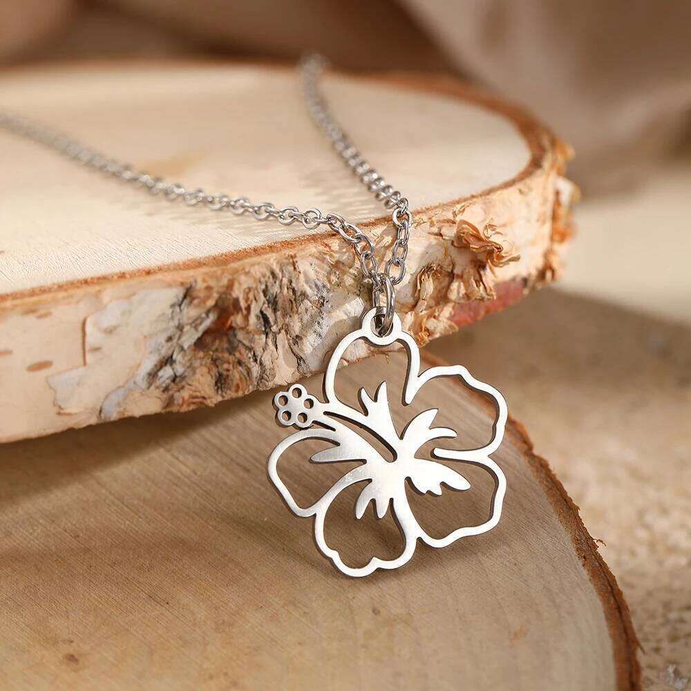 DGIDDK Stainless Steel Hollow Design Flower Pendant Necklace Women's Fashion Simple Suitable For Everyday Wear Collarbone Chain H260312