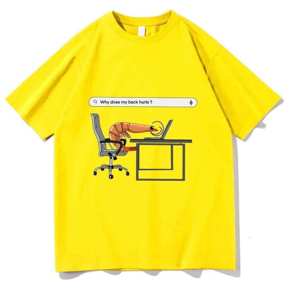 Why Does My Back Hurts Funny Shrimp Printed TShirts Women Round Neck Short Sleeve Tshirt Vintage Summer Casual Clothing Z260314