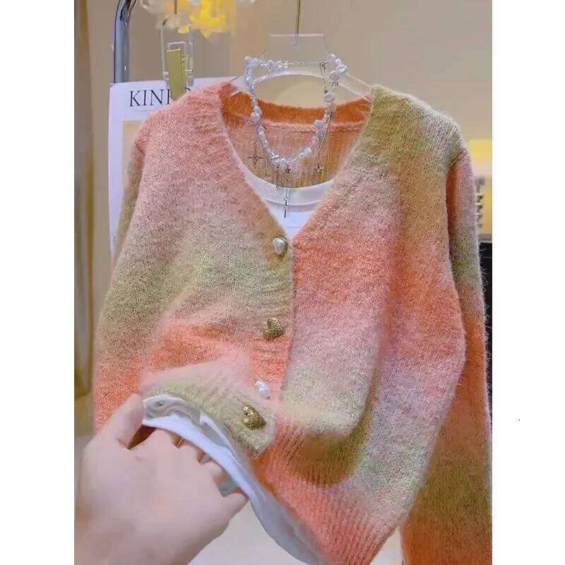Tie-dye Gradient Color Sweater For Women Autumn Winter New Thickened Sweet Knitted Cardigan Top Z260314