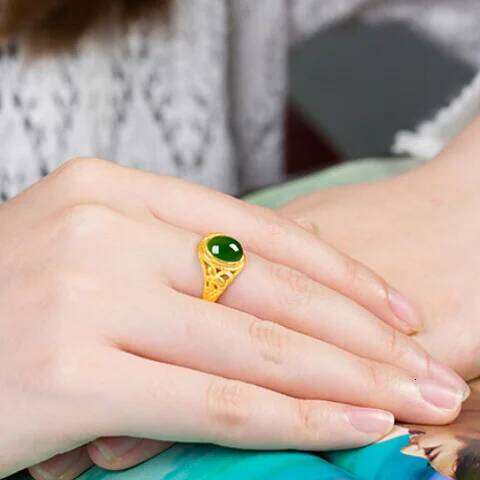 24.k Women's Diamond Inlaid Genuine Pure Plated Real 18k Yellow Gold 999 24k Ring Clasp Never Fade Jewelry H260312