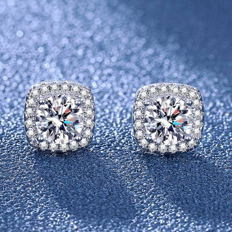 No Tariffs Classic 232 Carat Square Moissanite 925 Sterling Silver Stud Earrings for Women Men