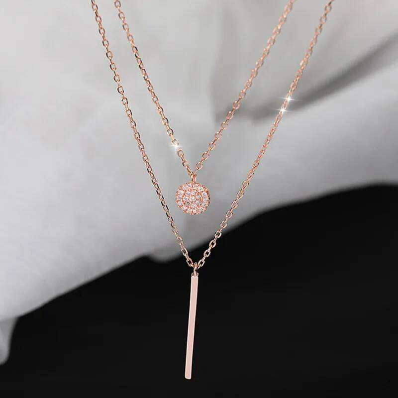 LATS New Shiny Round Plate Rose Gold Color Exquisite Double Layer Clavicle Chain Necklace Jewelry for Women Gift H260312