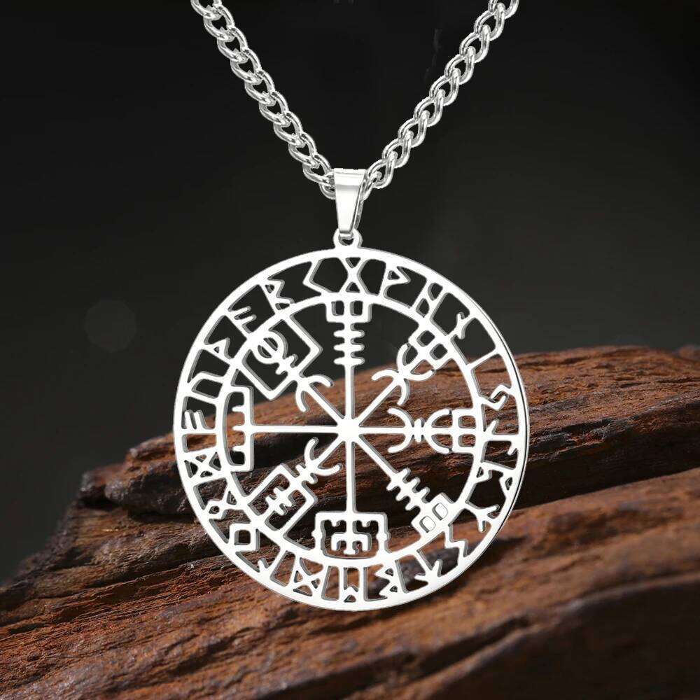 Dawapara Vegvisir Pendant Nordic Viking Runes Compass Necklace Protection Amulet Stainless Steel Jewelry H260312