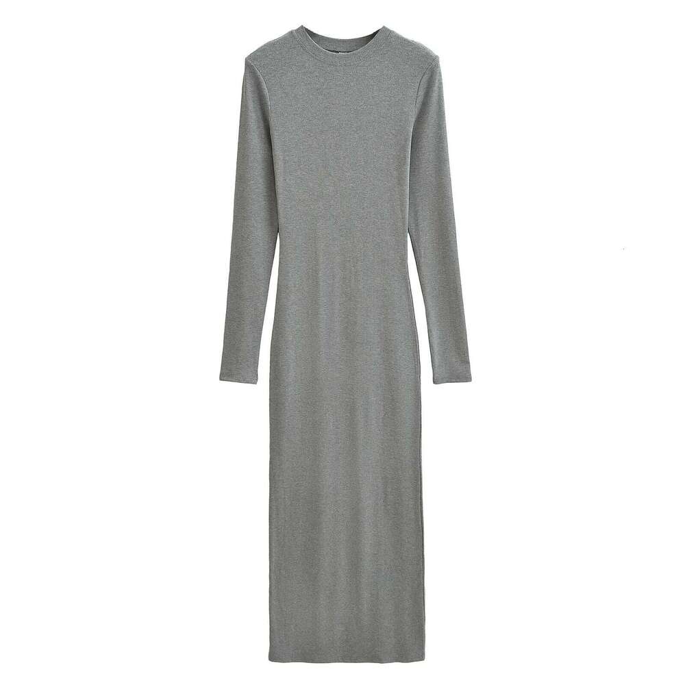 Midi for women 2024 Winter sexy knitted dresses elegant bodycon knit vintage clothes long sleeve dress grey Z260314