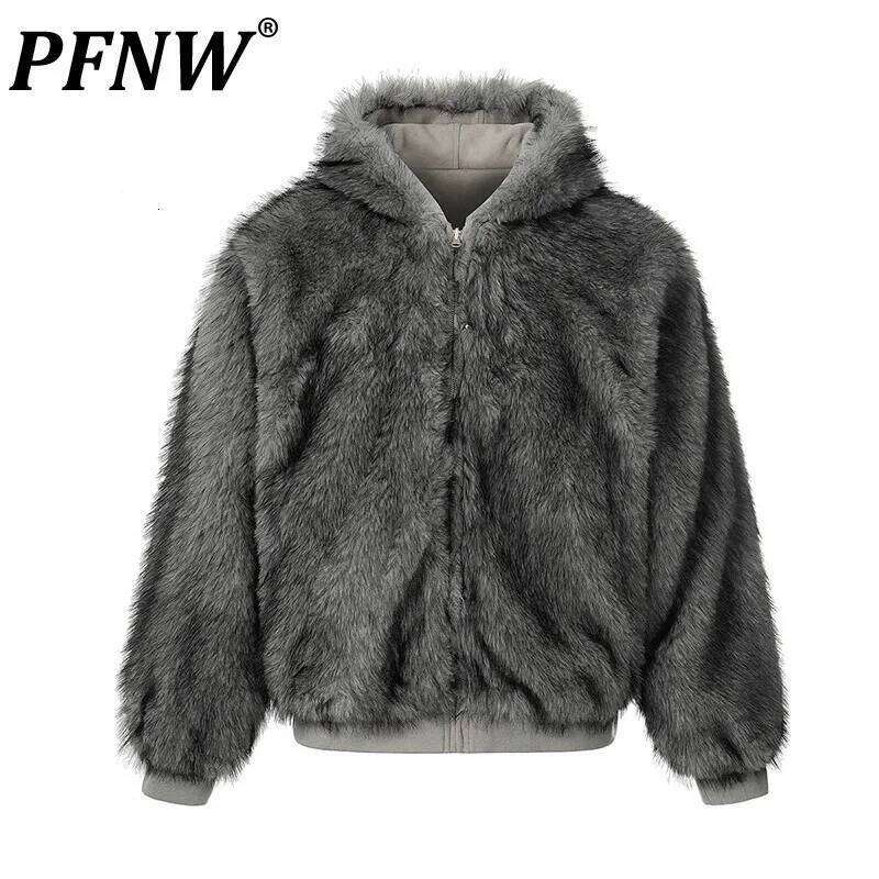 PFNW Trendy 2025 New Winter Fur Collar Men's Cotton Jacket Reversible Long Sleeve Zipper Male Tops 28W9888 Z260313