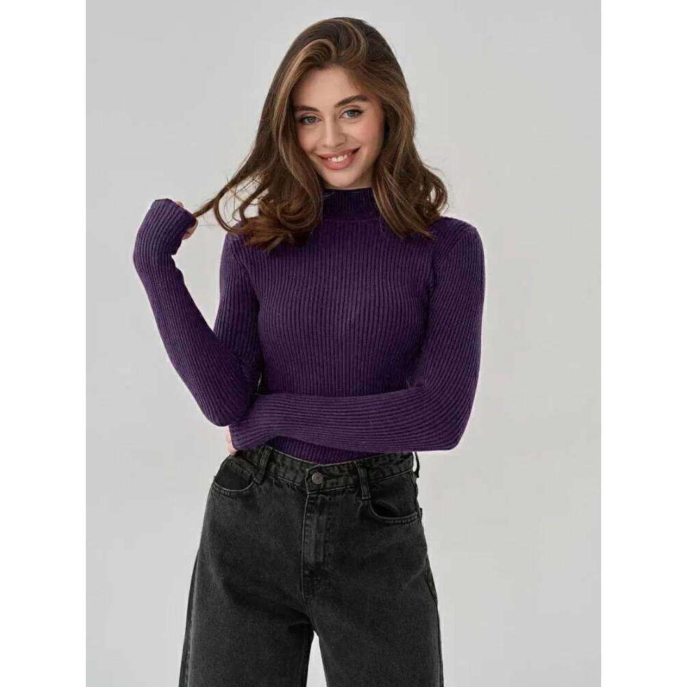 2025 Stretchy T-shirt Fall Spring Blouse Elegant Women Knitted Half-high Collar Sweater Slim Fit Solid Color Pullover Soft Z260313