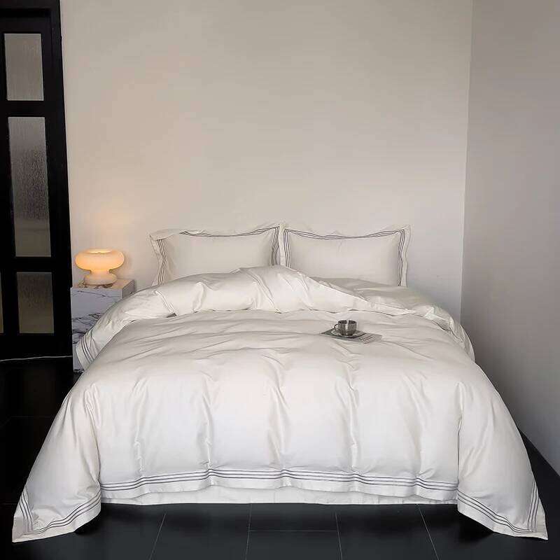 1000TC Egyptian Cotton Solid Color Hotel Style Embroidery Bedding Duvet cover Set Flat/Fitted Bed Sheet Pillowcases H260312 - view 6