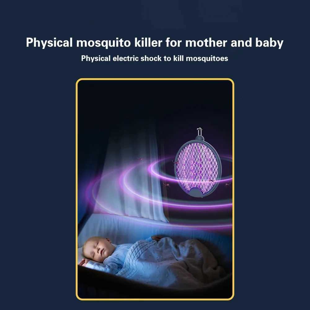 USB Rechargeable Foldable Electric Mosquito Swatter 3500V Killer Fly Swatter Trap 4 IN 1 Insect Killer With UV Light Bug Zapper H260313