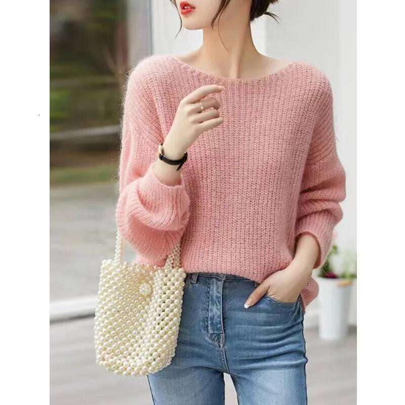 Rib Knit Pullover Sweater for Women Chunky Loose-fit Drop Shoulder Boat Neck Plain Jumper Blouse Cozy Knitwear Spring Autumn Z260313