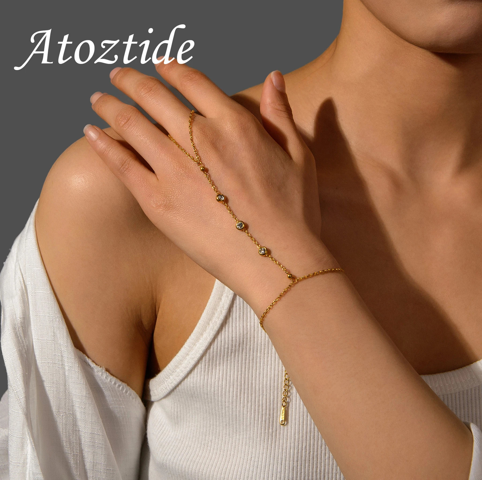 Atoz Gold Color Simple Zircon Ring Bracelets for Women Stainless Steel Tend Shiny Bracelet Birthday Jewelry Gift Accessories 260313