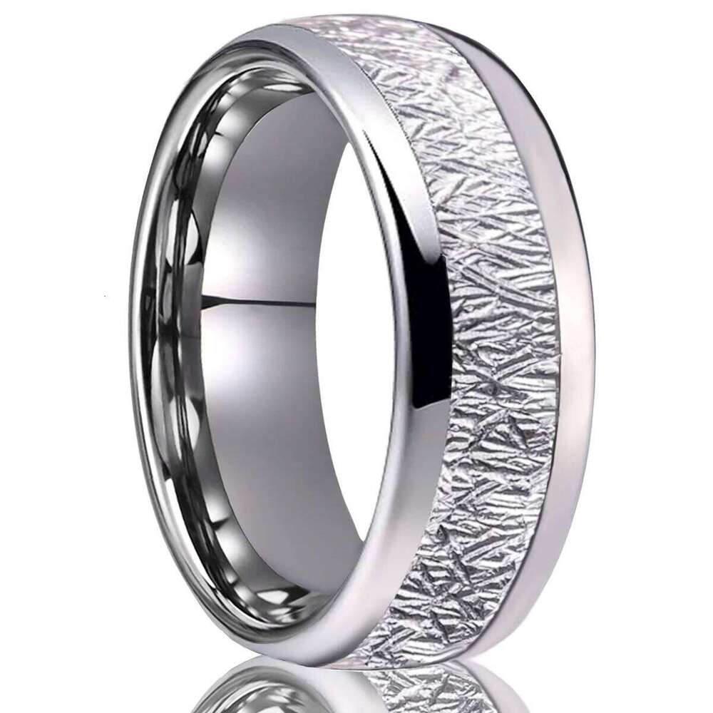 8mm classic simple inlaid silvery mist pattern tungsten steel ring, comfort fit male and female couple jewelry accessories H260312