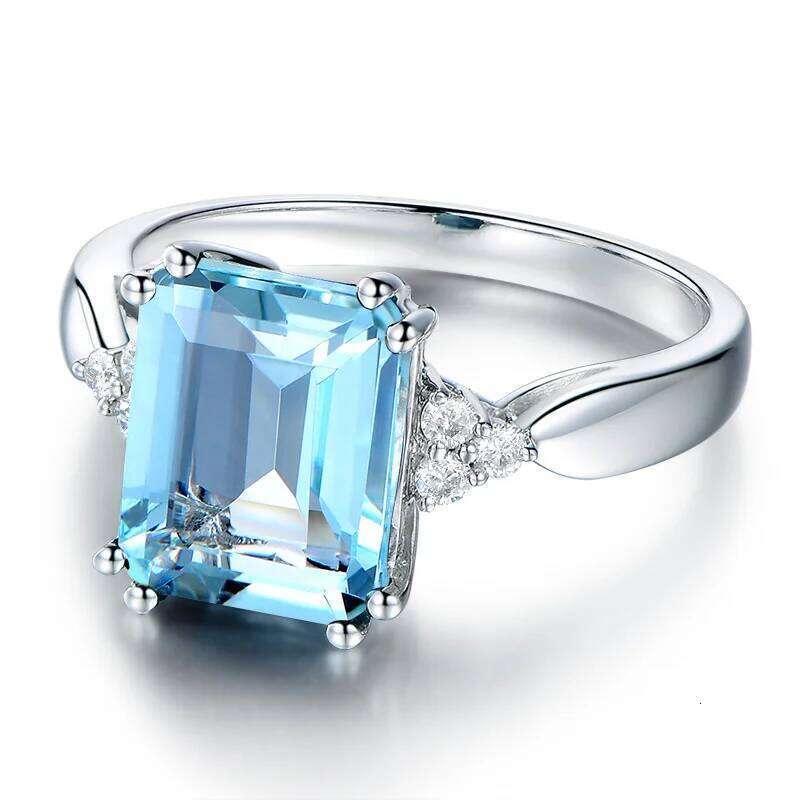 925 Sterling Silver Fashion Aquamarine Gemstone Ring For Women Wedding Party Jewelry Gifts Wholesale H260312