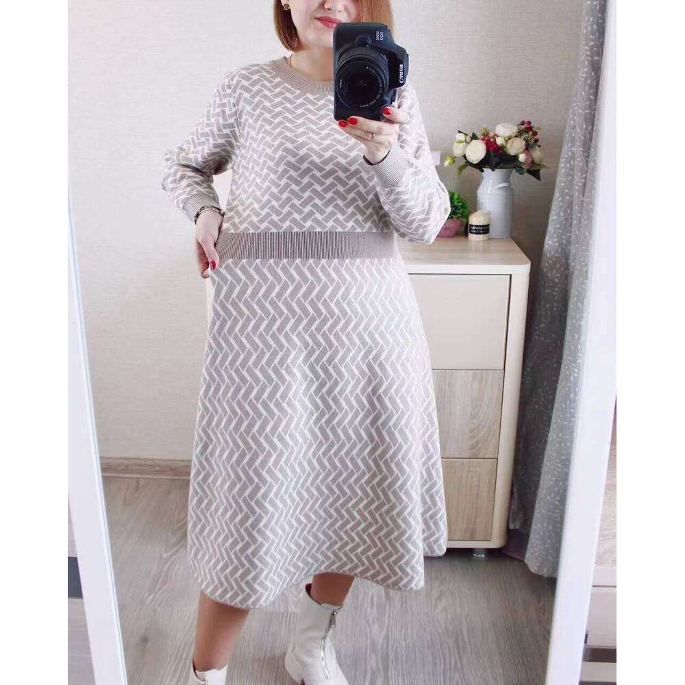GIGOGOU Luxury Jacquard Women Long Knit Sweater CHIC Autumn Winter A Line Dresses With Belt Pleated Maxi Midi Party Dress Z260314