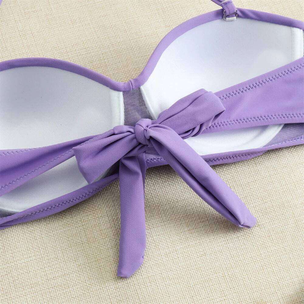 RED Bikini Backless Bandage Bandeau Swimsuit Twist Stacked Push Up Vacation Swimwears Women Y2K Cute Beach Outfits Bathing Suits Y260303