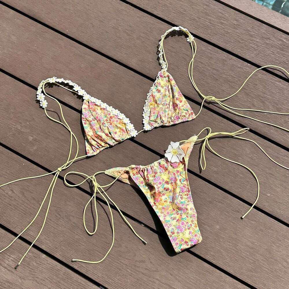 2026 Sexy Bikini Set Women Swimsuit Push Up Swimwear Female Bandeau Biquini Halter Bathing Suit Floral Print Bodysuit Beachwea 26H0313