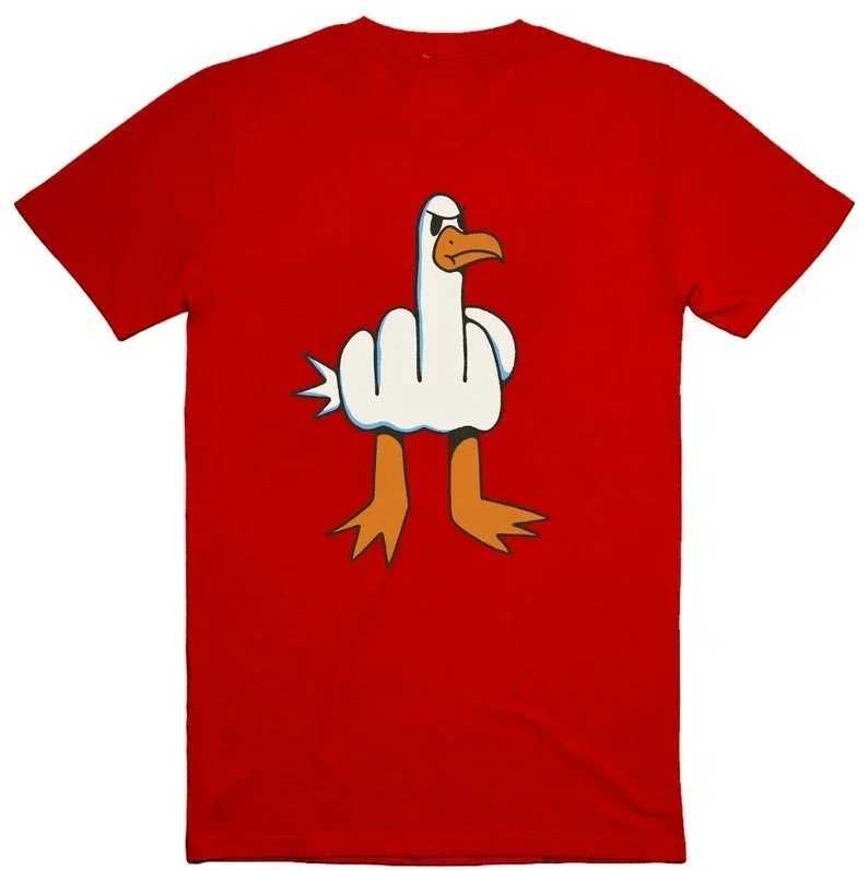 Mens fun T-shirt with rough design of seagulls regular fit T-shirt universal T-shirt with cartoon prints for both men and women D260313