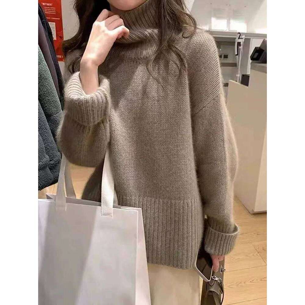 2025 Autumn/Winter New 100% Cashmere Wool Turtleneck Sweater Women's High Neck Knit Pullover Soft Comfortable Top Loose Jumper Z260313