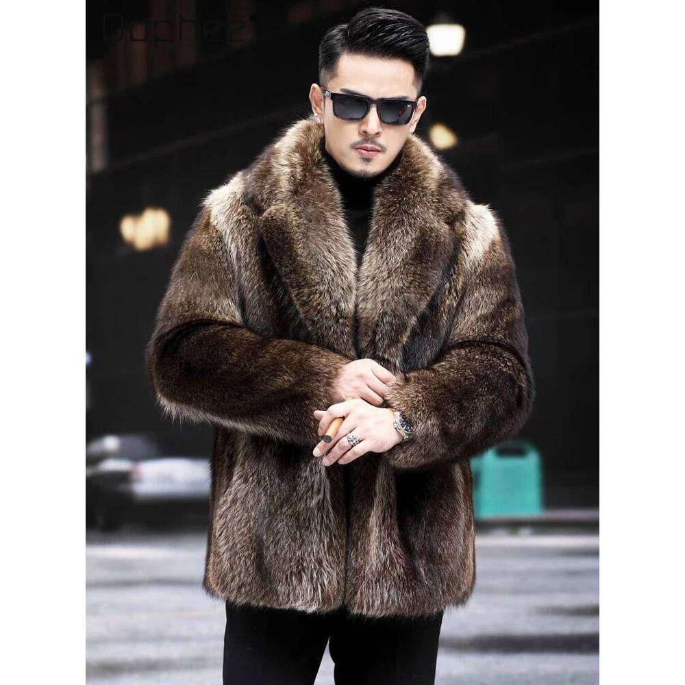 Fox Men Mink Fur Coat Medium Long Heavy Craft Luxury Lapel Short Thickened Warm Winter Fashion High End Coats Z260313