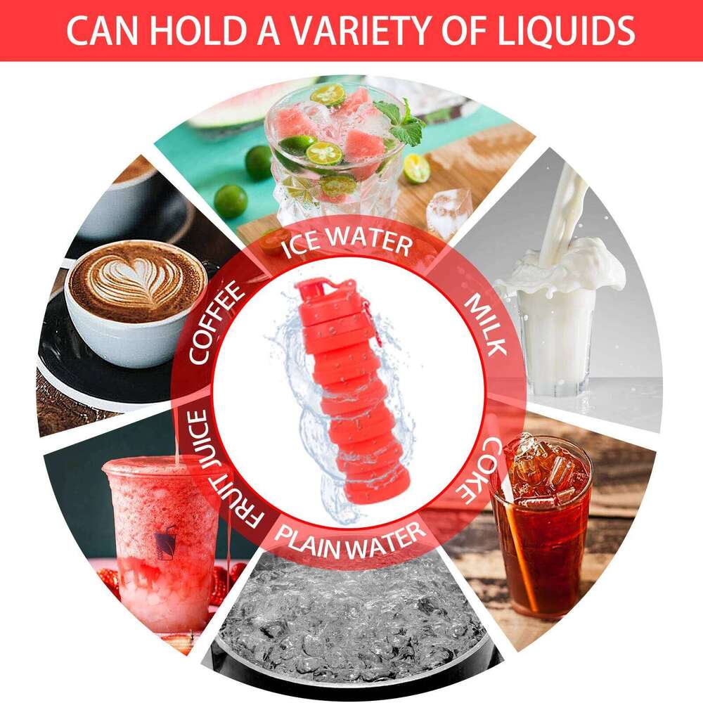 1 PC Red 500ML Portable Foldable Silicone Bottle Folding Gym Water Bottles Food Grade Z260314