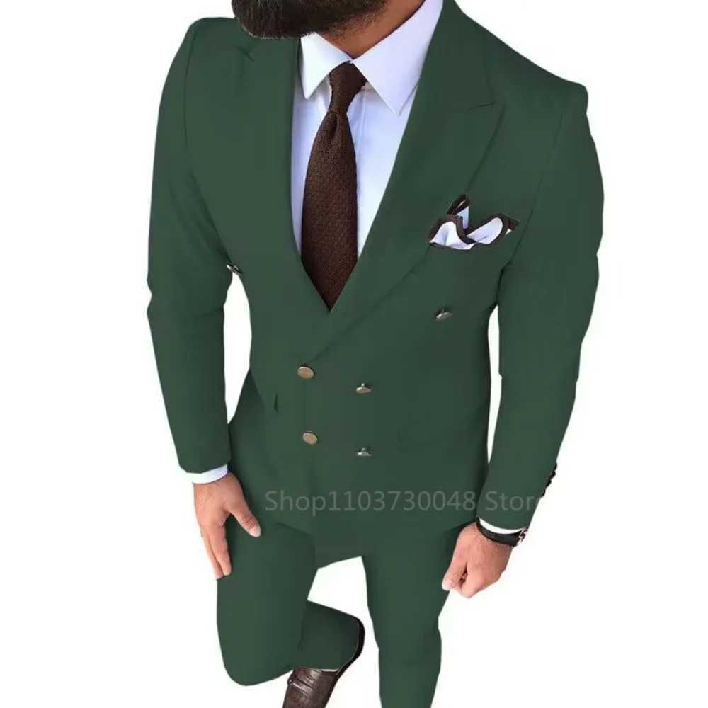 Formal Tuxedo for Men Business Suits Double Breasted Peaked Lapel Groom Tuxedos Wedding Party Fashion Blazer Pants 2PCs M260313