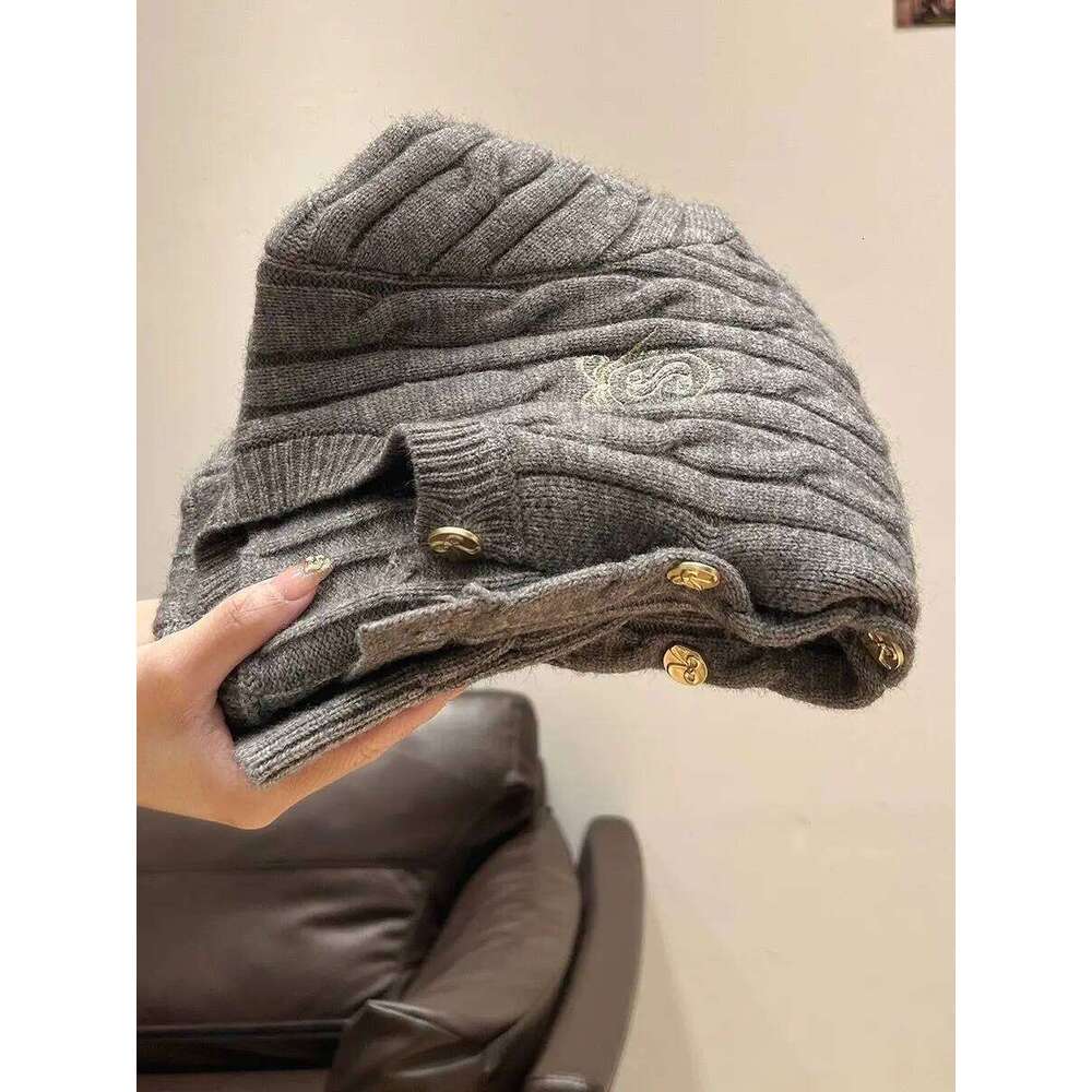 Twist Knitting Grey Embroidered Preppy-style Sweater Jacket for Women's Autumn Winter Korean Knitted Cardigan Top Buttons Z260313