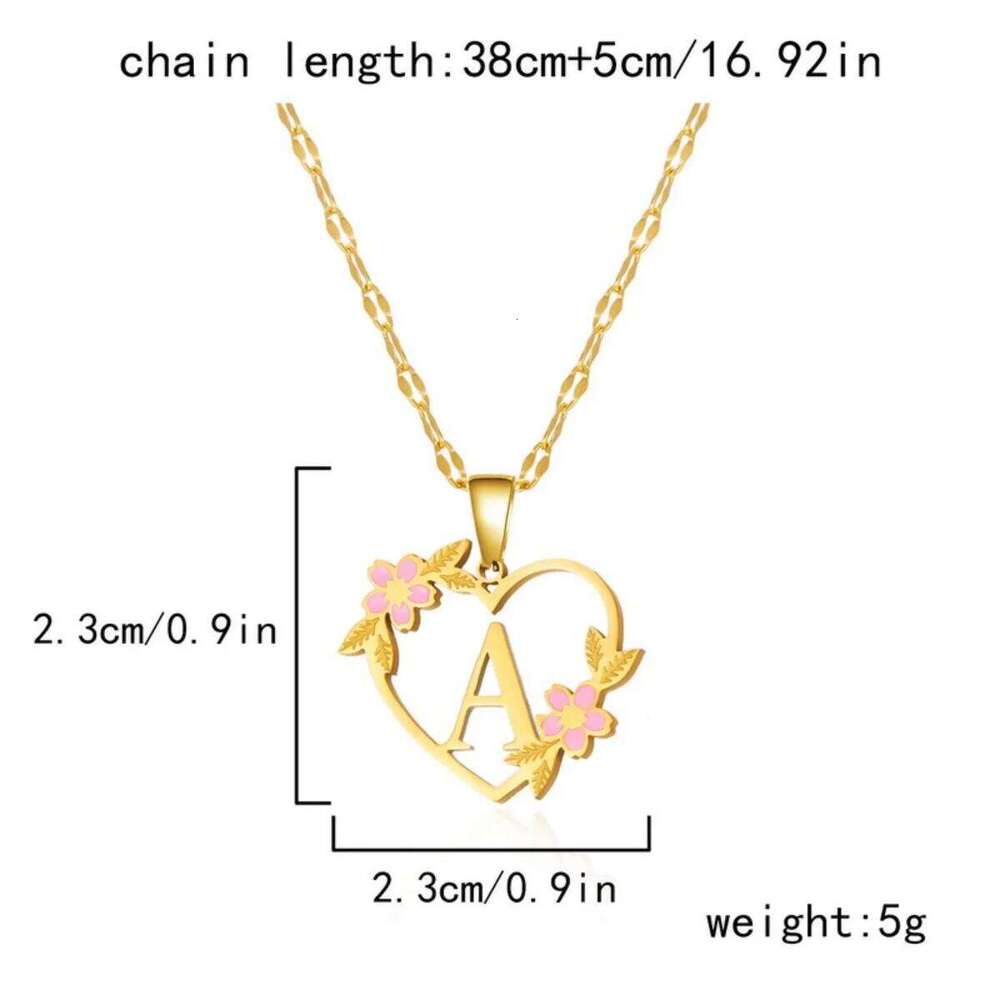 Stainless Steel 26 Initial Letters Flower Heart Pendant Necklace For Women Men Dainty A-Z Alphabet Name Choker Birthday Jewelry H260312