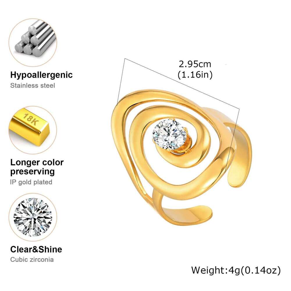 Fashion Stainless Steel Open Minimalist for Women, Unique Adjustable Geometric Stacking Ring Gold Plated Waterproof Jewelry H260312