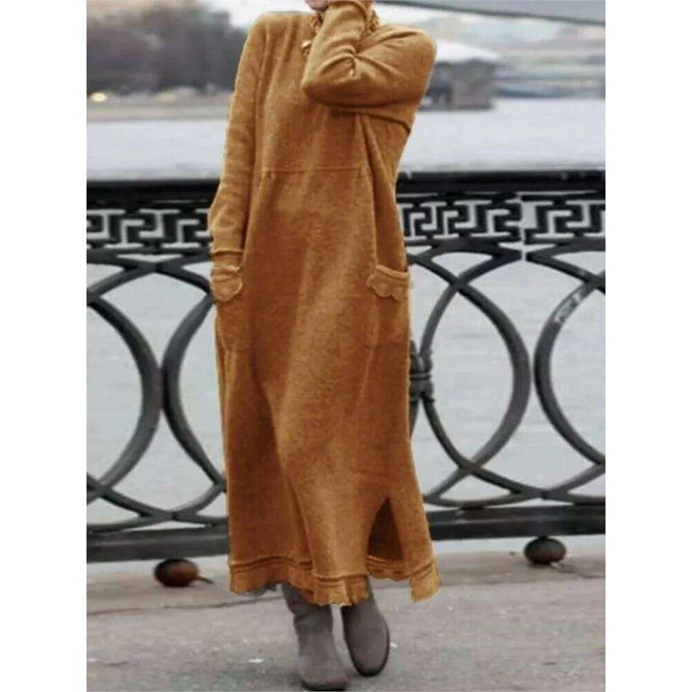 2024 Autumn Winter New Dresses For Women Flower Lace Edge Loose Maxi Dress Casual Long Female Solid Color Pocket Vestidos Z260314