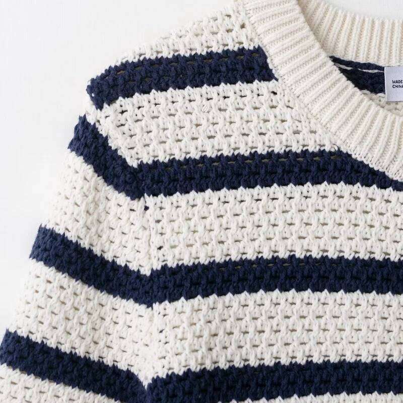 Women Vintage Striped Knit Cardigan Short Sleeves Single Breasted O-Neck Button-up Sweater Summer Casual Tops Z260313