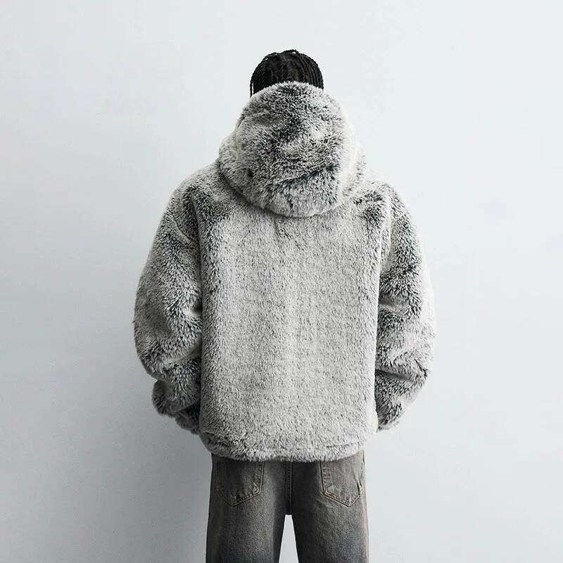 WTHT Fashion Men's Solid Color Thicken Faux Fur Coats Trendy American Style Hooded Loose Jackets Male 2025 Autumn 2A2284 Z260313