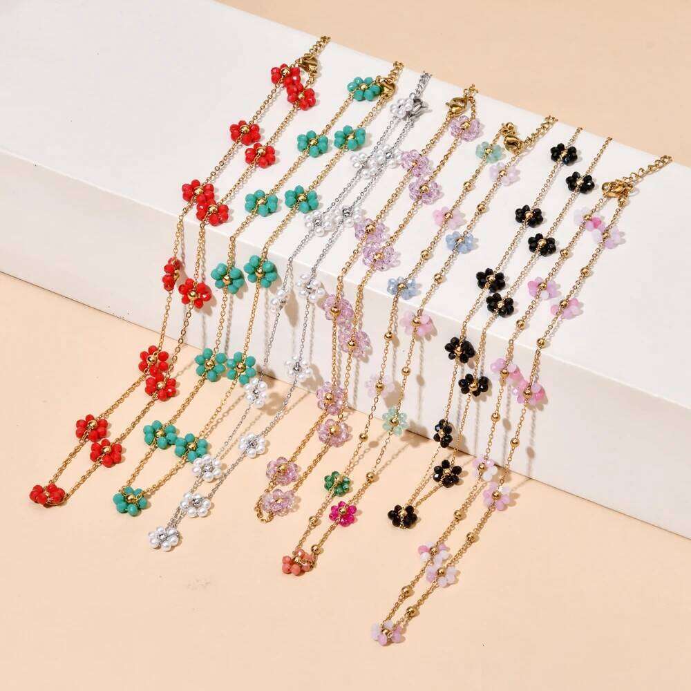 ZMZY Fashion Cherry Blooming Crystal Glass Bead Chain Choker for Women Flower Collar Necklace Jewelry Party H260312