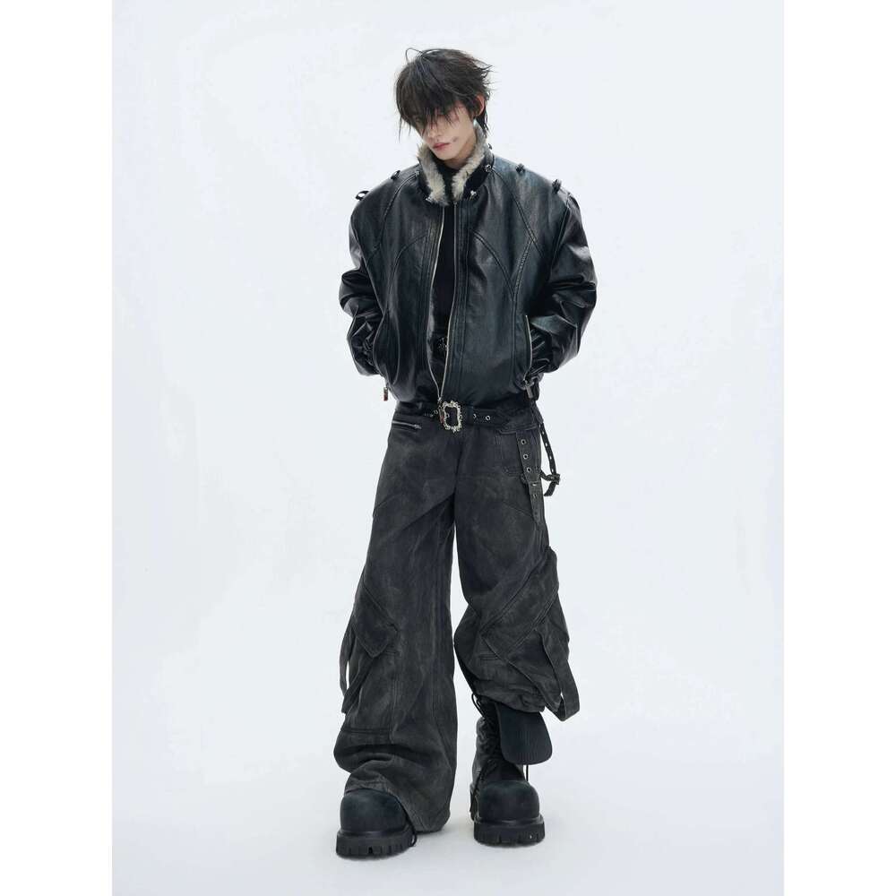 Winter Men's Faux Fur Coat High Street Solid Color Zippers Thickened Warm Loose Male Wool Liner Leather Jackets Z260313