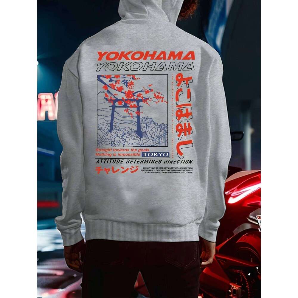 Tokyo Cherry Blossom Print Men Women Hooded Sweatshirt Autumn Winter Daily Outdoor Vacation Fitness Casual Loose Warm Sportswear Z260314