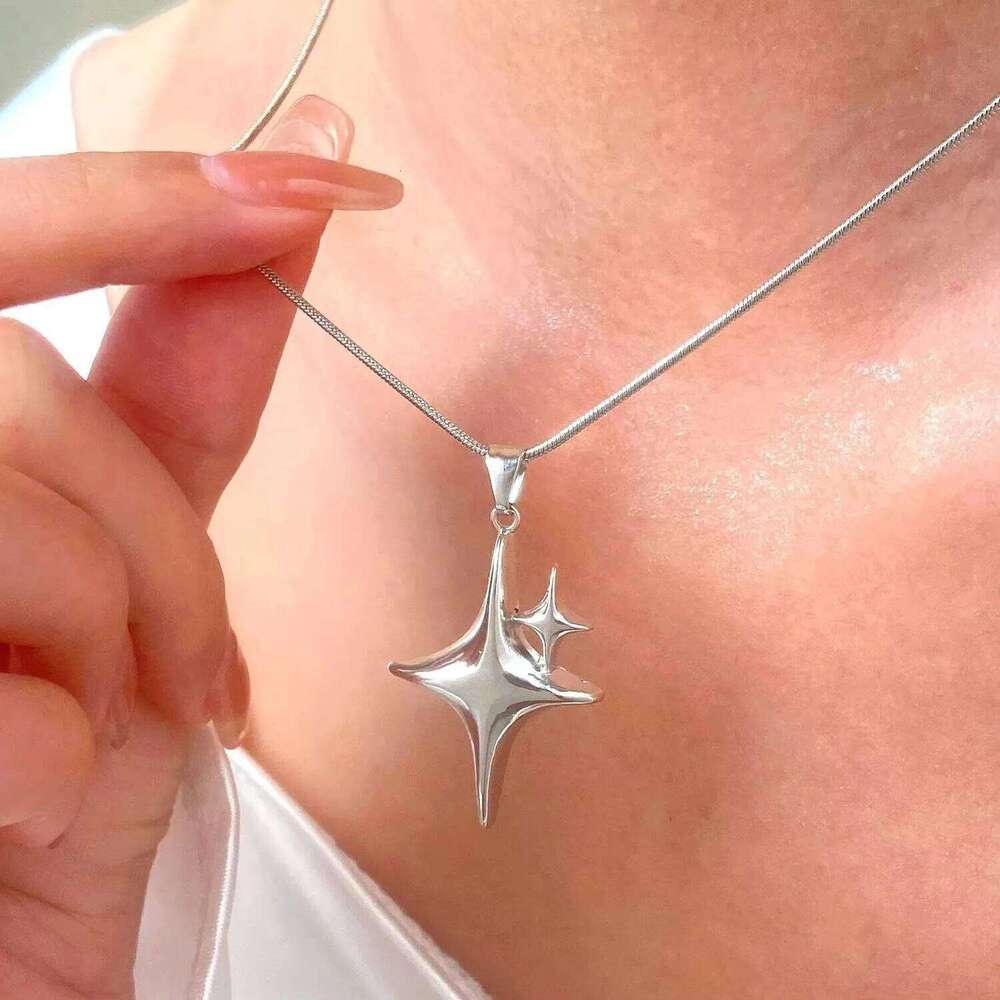 Y2K Simple Choker Pointed Star Adjustable Crucifix Pendant Silver Color Fashion Necklace Jewelry H260312
