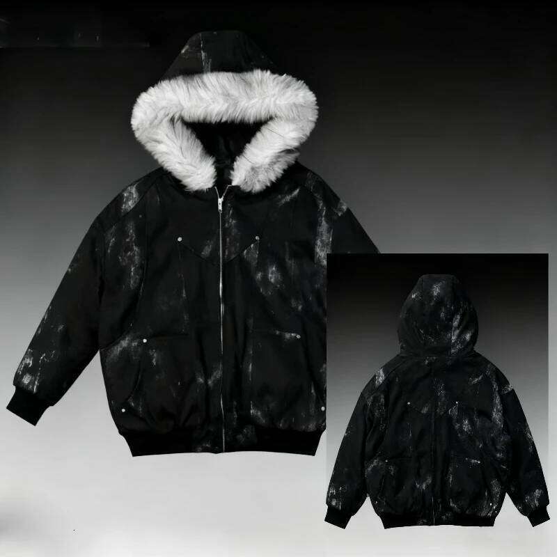 2025 European American new winter thickened fur collar hoodie Y2K couple down cotton warm jacket fashionable and versatile Z260313