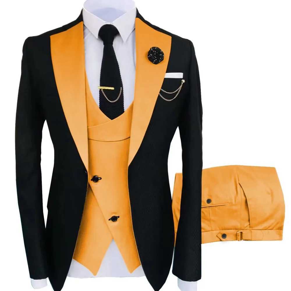 3 Pieces Slim Fit Mens Tuxedo Suits Formal Business Groom Costume for Wedding Party Prom - Jacket Pant Vest Set a05 M260313