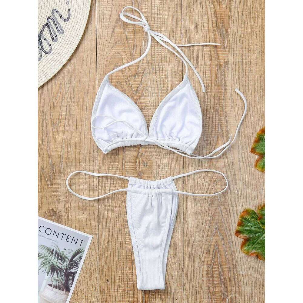 Ribbed Extreme Mini Micro 2025 Women Swimsuit Female Brazilian Swimwear Two Pieces Bikini Set High Cut Bathing Suit Swim Y260303