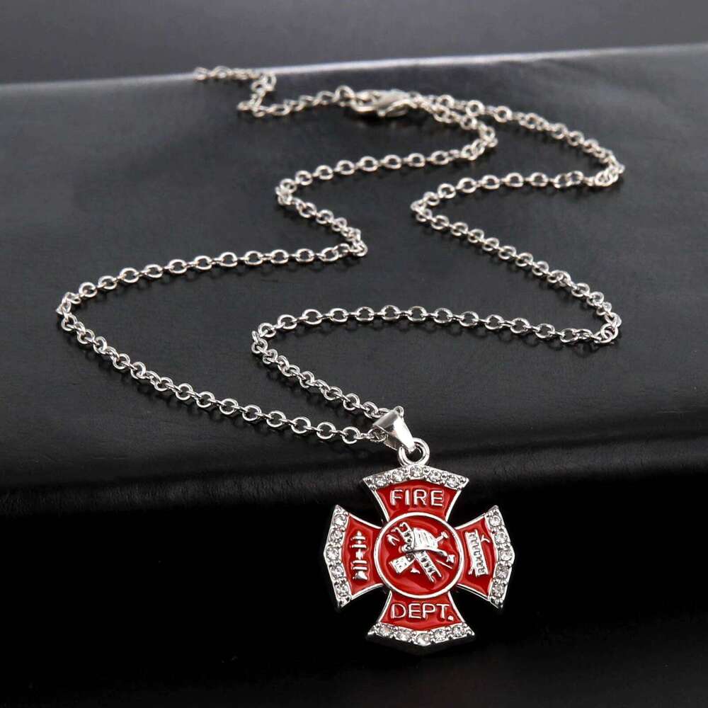 Fishhook Fire Alarm Dept Necklace Fireman Safe Life Red Chain Firefighter Sheld Gift For Man Woman Enamel Crystal Zircon Jewelry H260312