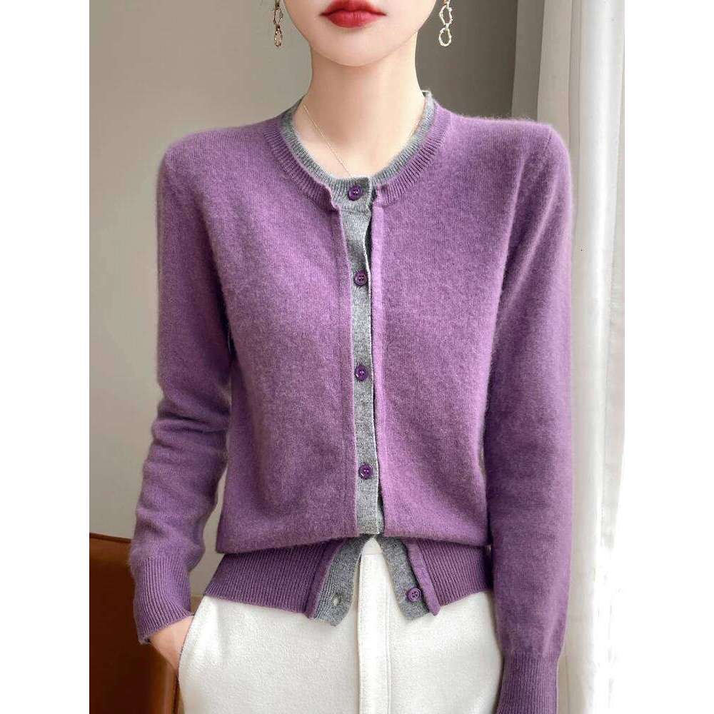 Women Sweater O-neck Long Sleeve Cardigan Autumn Winter 100% Merino Wool Knitwear Cashmere Coat Korean Popular Clothing Z260313