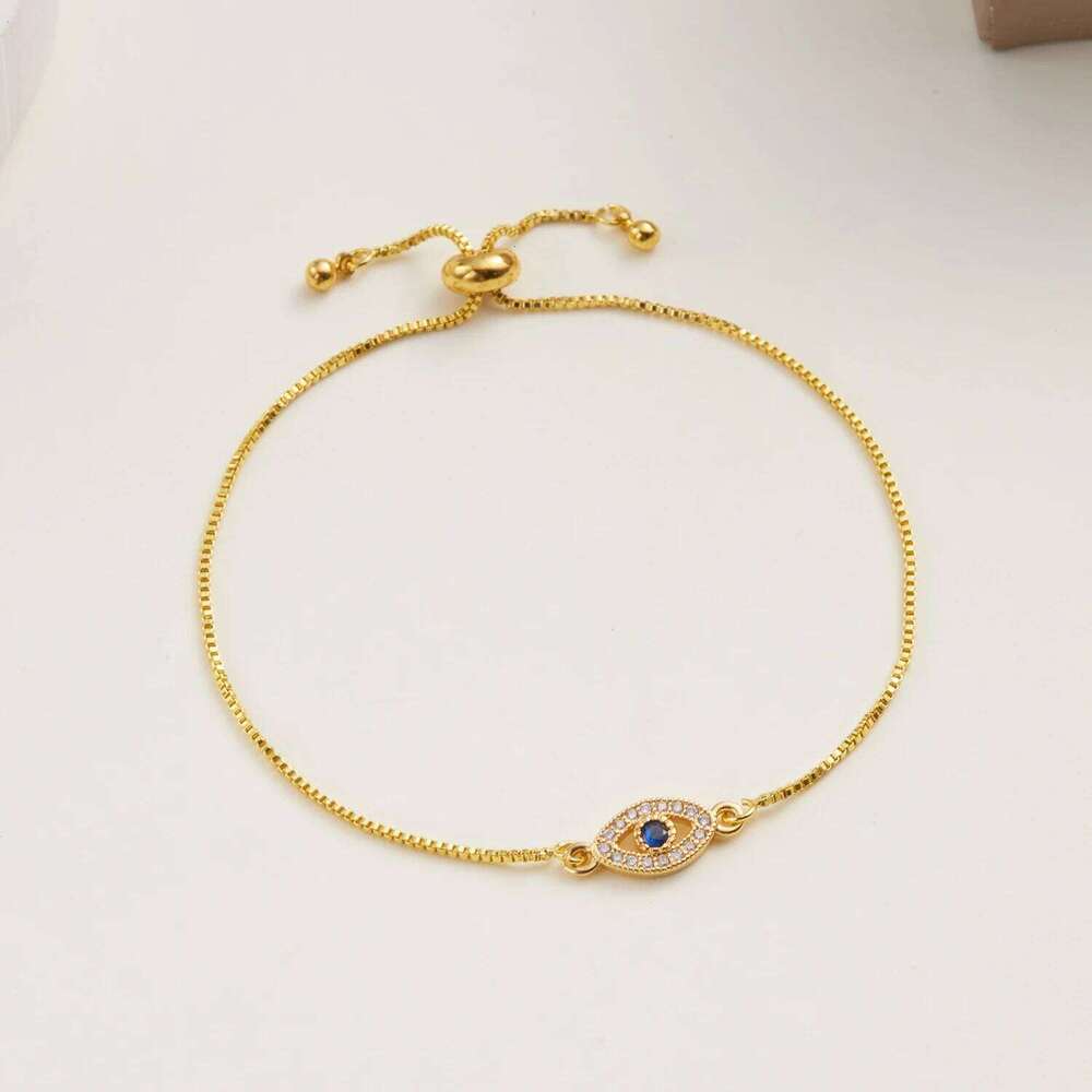 Luxury Gold Color Zircon Evil Blue Eye Bracelet Bangle Fashion Lucky Jewelry Women Gift Adjustable Handmade Z260313